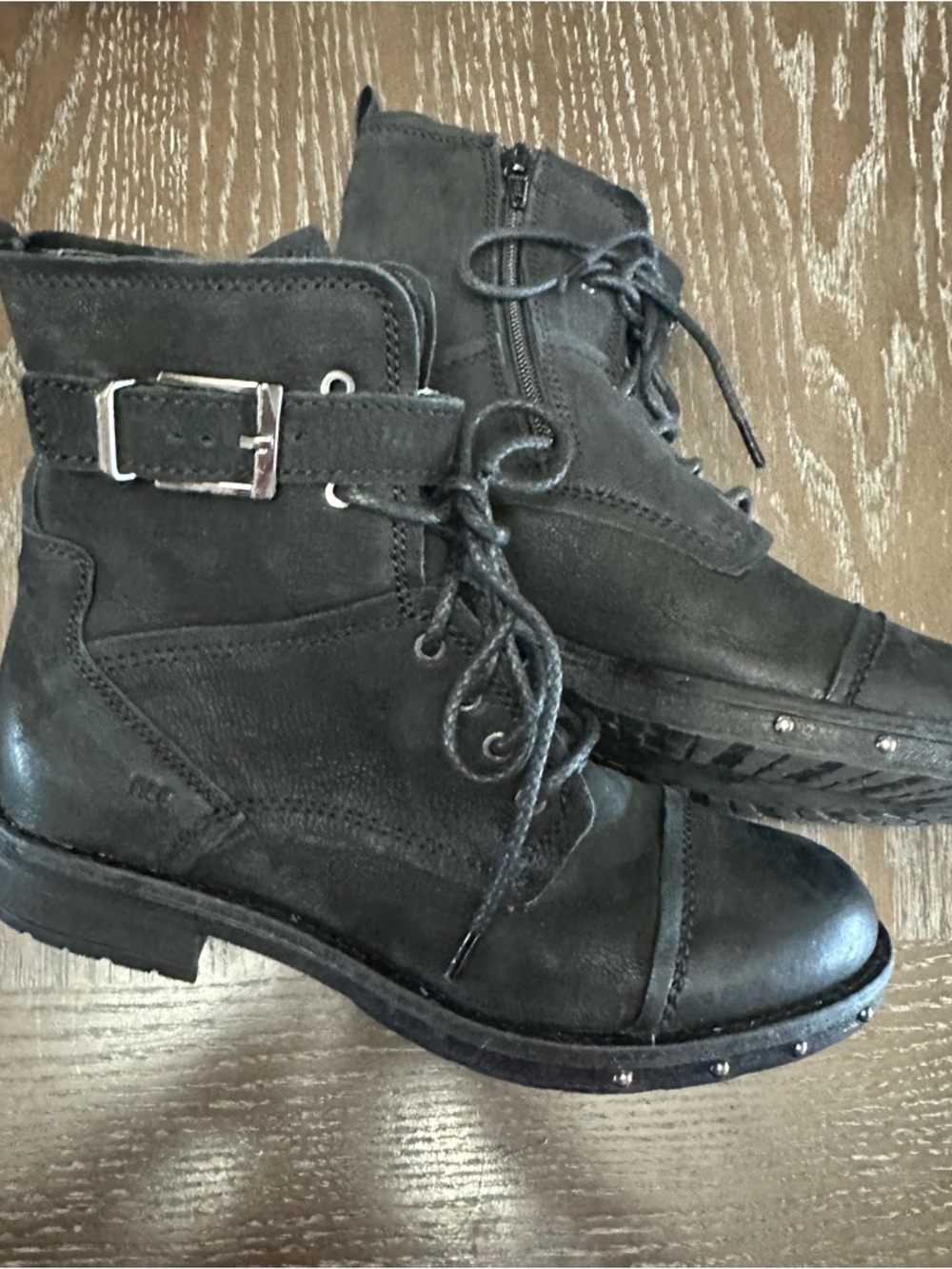 Musse & Cloud Black Lace-Up Combat Boots with Buckle